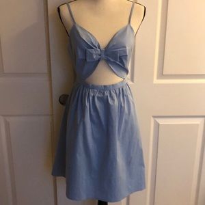Paper Crown spaghetti straps front bow blue dress